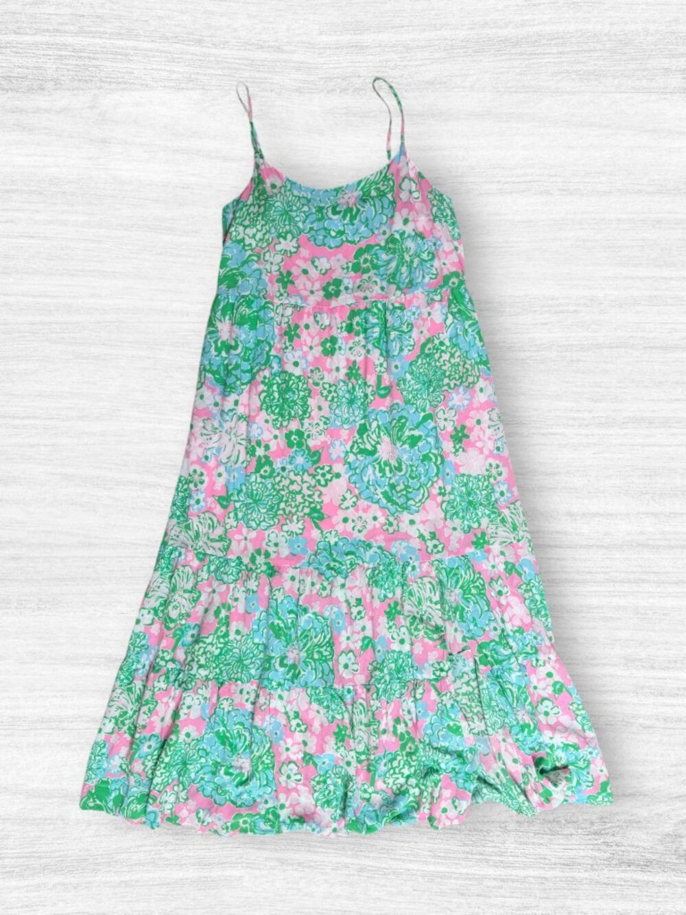 Lilly Pulitzer Teresa Maxi Dress XL Plumes in Bloom Floral Tiered Pink Green - Picture 4 of 9